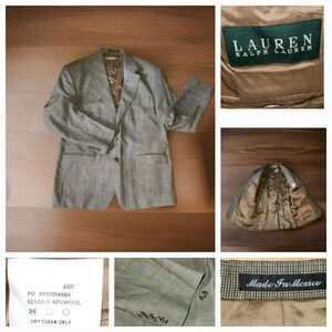 LRL Ralph Lauren Blazer Men 44R  2 Button Sport Jacket‎ Wool Silk Micro Plaid